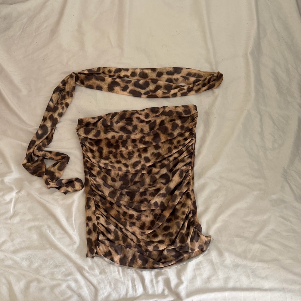 Leopard Print Women's Tube Top With Matching Scarf